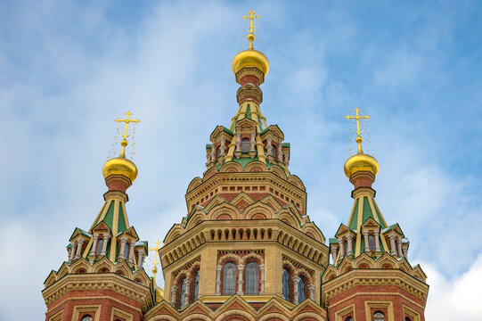 Fragment of an ancient Cathedral of the Holy Apostles Peter and Paul. Peterhof, Russia