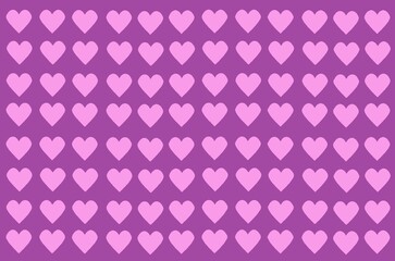 Set of pink hearts on purple background