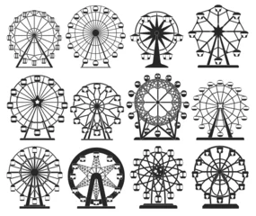 Fotobehang Ferris wheel isolated black set icon. Vector black set icon amusement carousel. Vector illustration ferris wheel on white background. © Svitlana