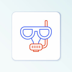 Line Diving mask and snorkel icon isolated on white background. Extreme sport. Diving underwater equipment. Colorful outline concept. Vector