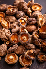 Dried Shiitake mushrooms, close up. Healthy asian food.