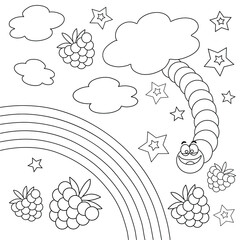 Coloring book with cartoon raspberry worm