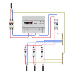 Single-phase network energy meter connection diagram. Vector illustration.	