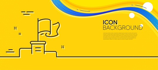 Naklejka na ściany i meble Winner flag line icon. Abstract yellow background. Goal success sign. Leader symbol. Minimal winner flag line icon. Wave banner concept. Vector
