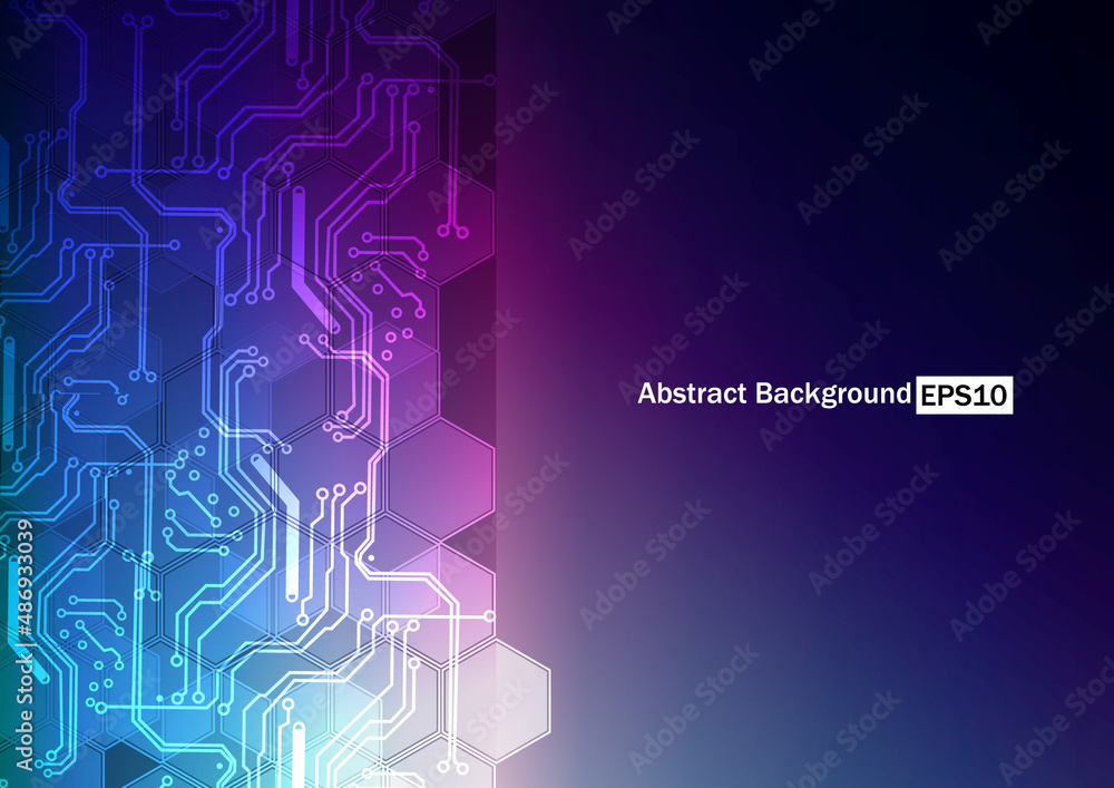 Poster abstract vector technology design background concept with circuit light effects and hexagon, abstrac