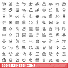 100 business icons set. Outline illustration of 100 business icons vector set isolated on white background