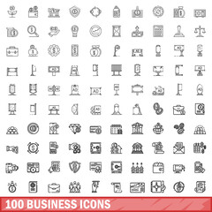 100 business icons set. Outline illustration of 100 business icons vector set isolated on white background