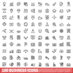 100 business icons set. Outline illustration of 100 business icons vector set isolated on white background