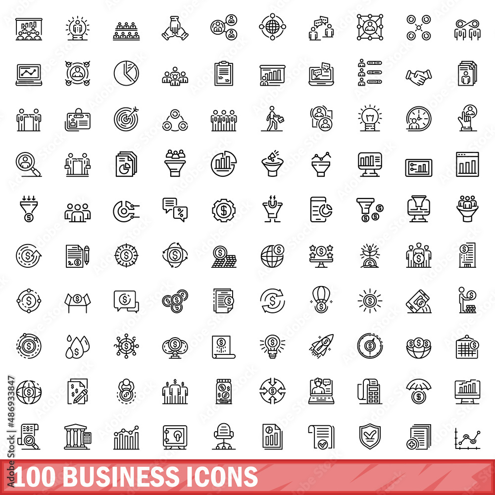 Wall mural 100 business icons set. outline illustration of 100 business icons vector set isolated on white back