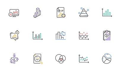 Charts and graphs line icons. Infochart, Block diagram and Algorithm. Presentation linear icon set Bicolor outline web elements. Vector