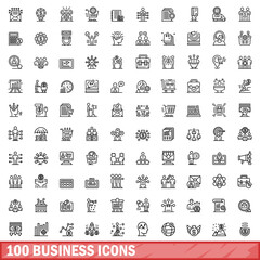 Fototapeta premium 100 business icons set. Outline illustration of 100 business icons vector set isolated on white background