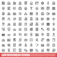 100 business icons set. Outline illustration of 100 business icons vector set isolated on white background