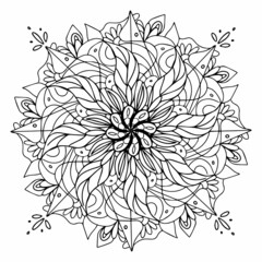
Symmetrical mandala with lines. Coloring book. Vector flat art.