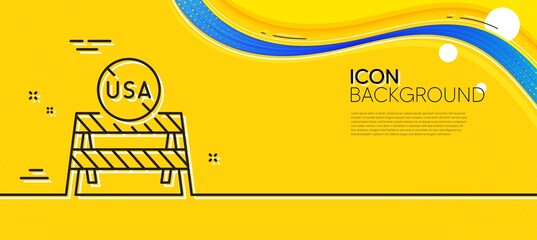 USA close borders line icon. Abstract yellow background. Coronavirus Covid-19 pandemic sign. Travel restrictions symbol. Minimal uSA close borders line icon. Wave banner concept. Vector