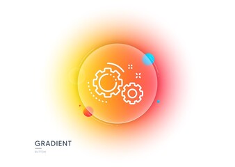 Gears line icon. Gradient blur button with glassmorphism. Teamwork cogwheel sign. Working process symbol. Transparent glass design. Gears line icon. Vector