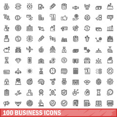 100 business icons set. Outline illustration of 100 business icons vector set isolated on white background