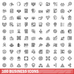 100 business icons set. Outline illustration of 100 business icons vector set isolated on white background