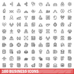 100 business icons set. Outline illustration of 100 business icons vector set isolated on white background