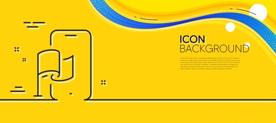 Fototapeta na wymiar Location app line icon. Abstract yellow background. Goal destination sign. Flag pointer symbol. Minimal location app line icon. Wave banner concept. Vector
