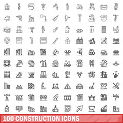 100 construction icons set. Outline illustration of 100 construction icons vector set isolated on white background