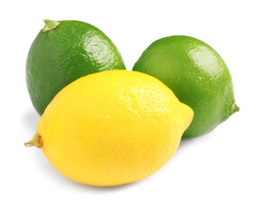 Fresh lemon and limes on white background