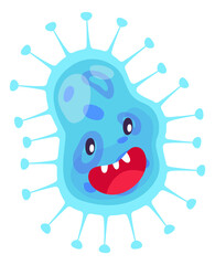 Blue disease monster. Flu virus cartoon character