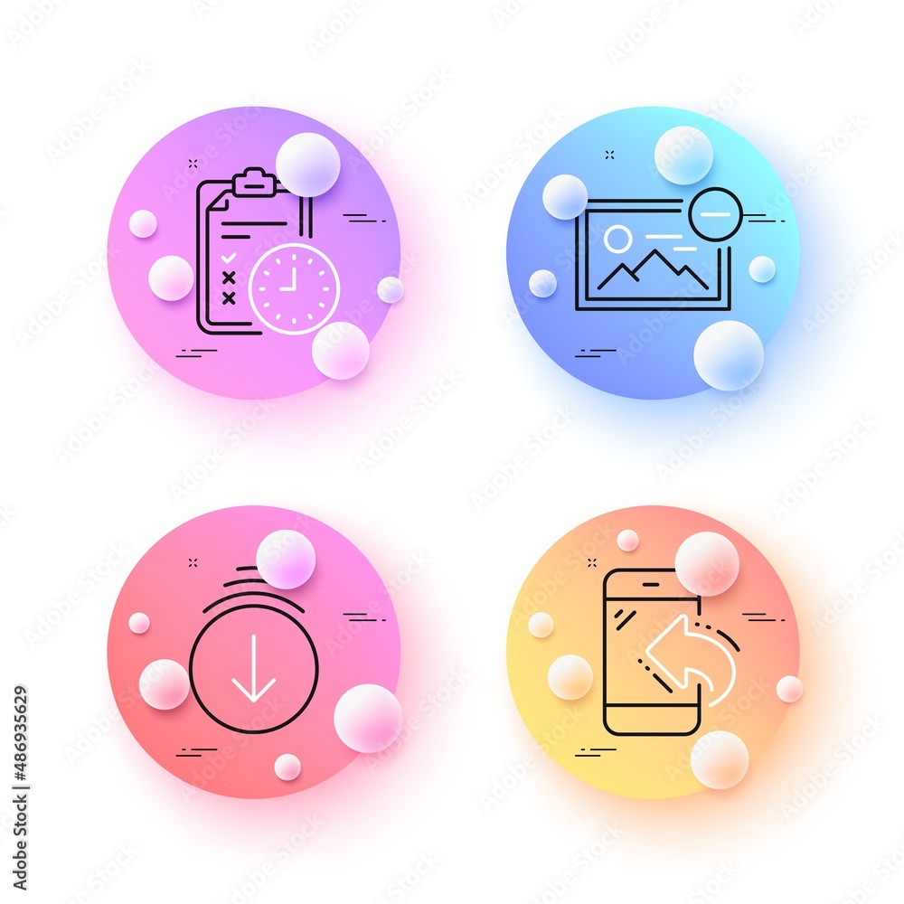 Aufkleber incoming call, exam time and scroll down minimal line icons. 3d spheres or balls buttons. remove ima