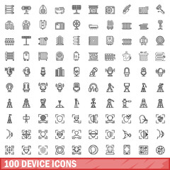 100 device icons set. Outline illustration of 100 device icons vector set isolated on white background