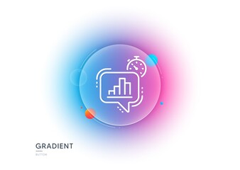 Diagram chart line icon. Gradient blur button with glassmorphism. Statistics timer sign. Market analytics symbol. Transparent glass design. Statistics timer line icon. Vector