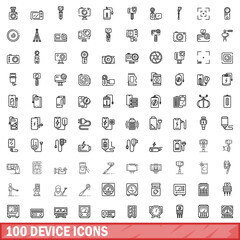 100 device icons set. Outline illustration of 100 device icons vector set isolated on white background