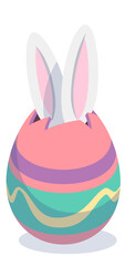 Easter egg with bunny ears. Holiday surprise rabbit