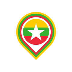 myanmar flag map pin icon. isolated on white background