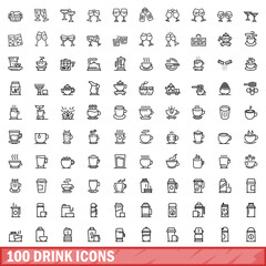 100 drink icons set. Outline illustration of 100 drink icons vector set isolated on white background