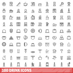 Obraz na płótnie Canvas 100 drink icons set. Outline illustration of 100 drink icons vector set isolated on white background