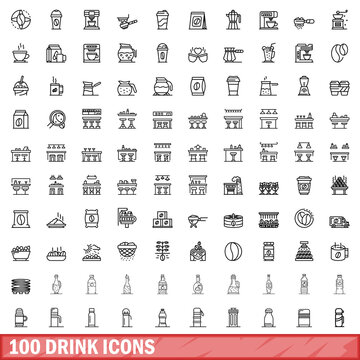 100 drink icons set. Outline illustration of 100 drink icons vector set isolated on white background