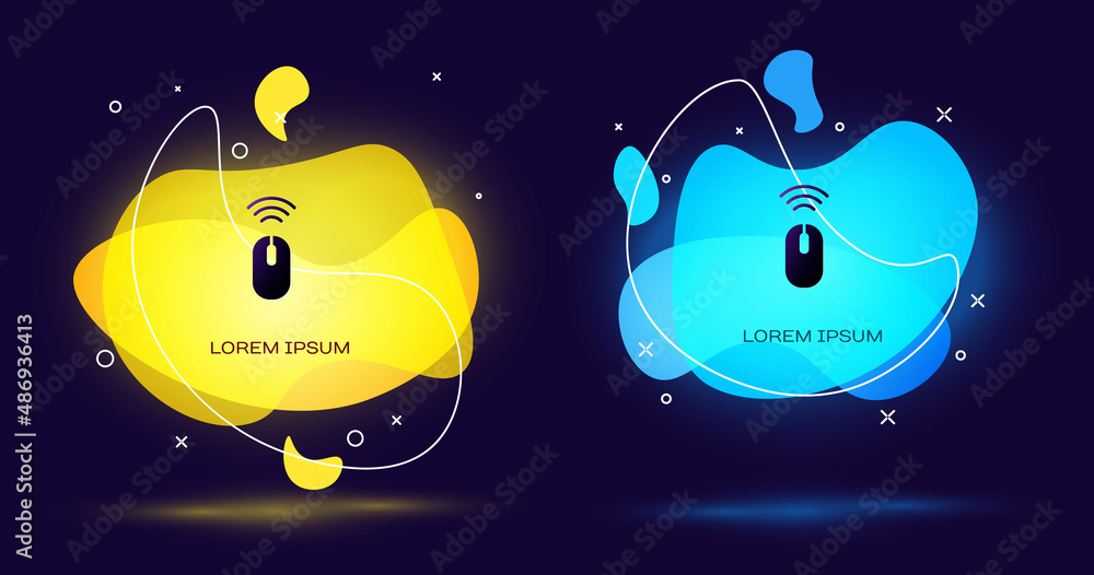 Poster black wireless computer mouse system icon isolated on black background. internet of things concept w