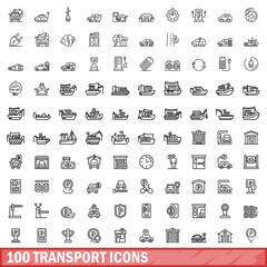 100 transport icons set. Outline illustration of 100 transport icons vector set isolated on white background