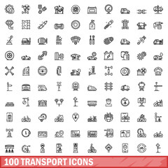 100 transport icons set. Outline illustration of 100 transport icons vector set isolated on white background