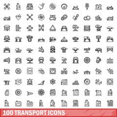 100 transport icons set. Outline illustration of 100 transport icons vector set isolated on white background