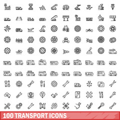 Fototapeta na wymiar 100 transport icons set. Outline illustration of 100 transport icons vector set isolated on white background