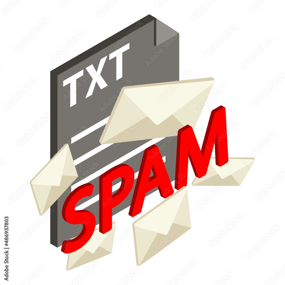 Poster spam attack icon isometric vector. closed spam mail envelope and txt file format. mass mailing, mark