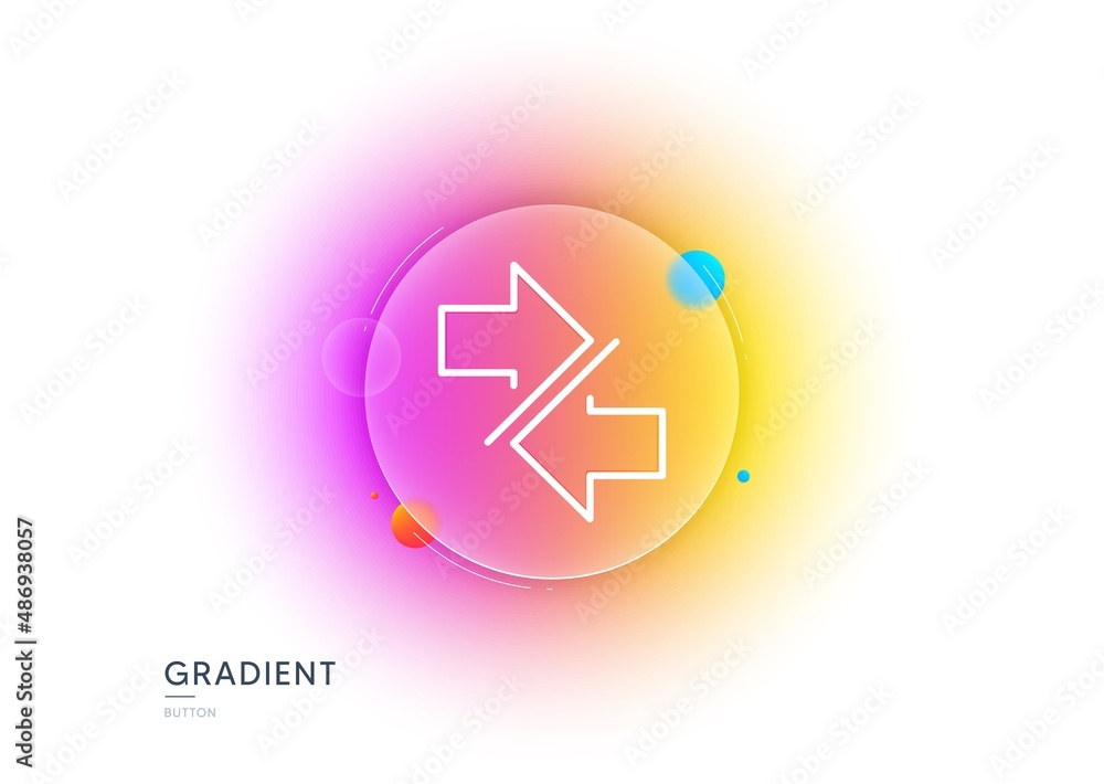 Poster synchronize arrows line icon. gradient blur button with glassmorphism. communication arrowheads symb