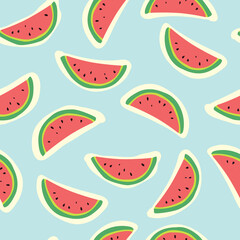 Simple seamless background with lemon, banana, watermelon and pomegranate.