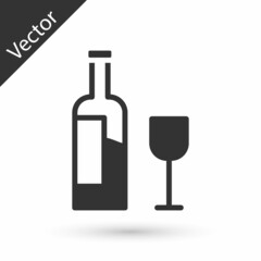 Grey Wine bottle with glass icon isolated on white background. Vector