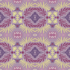 Abstract folk ornament. Seamless ethnic design. Watercolor flower background.