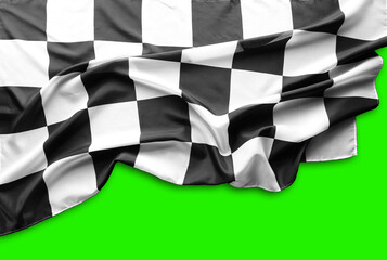 Checkered racing flag on green