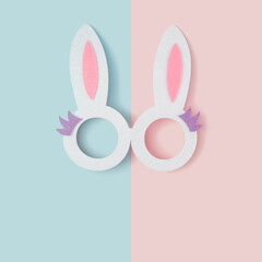 Bunny ears glasses on a two tone pastel background. Happy Easter minimal concept.