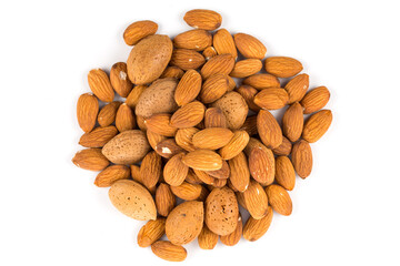 Almonds on a white background