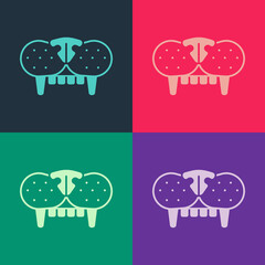 Pop art Cat tooth icon isolated on color background. Vector