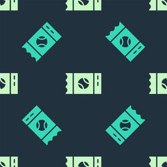 Green and beige Baseball ticket icon isolated seamless pattern on blue background. Vector